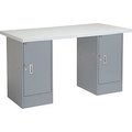 Global Equipment 72 x 30 Pedestal Workbench - 2 Cabinets, Plastic Laminate Square Edge - Gray 607655